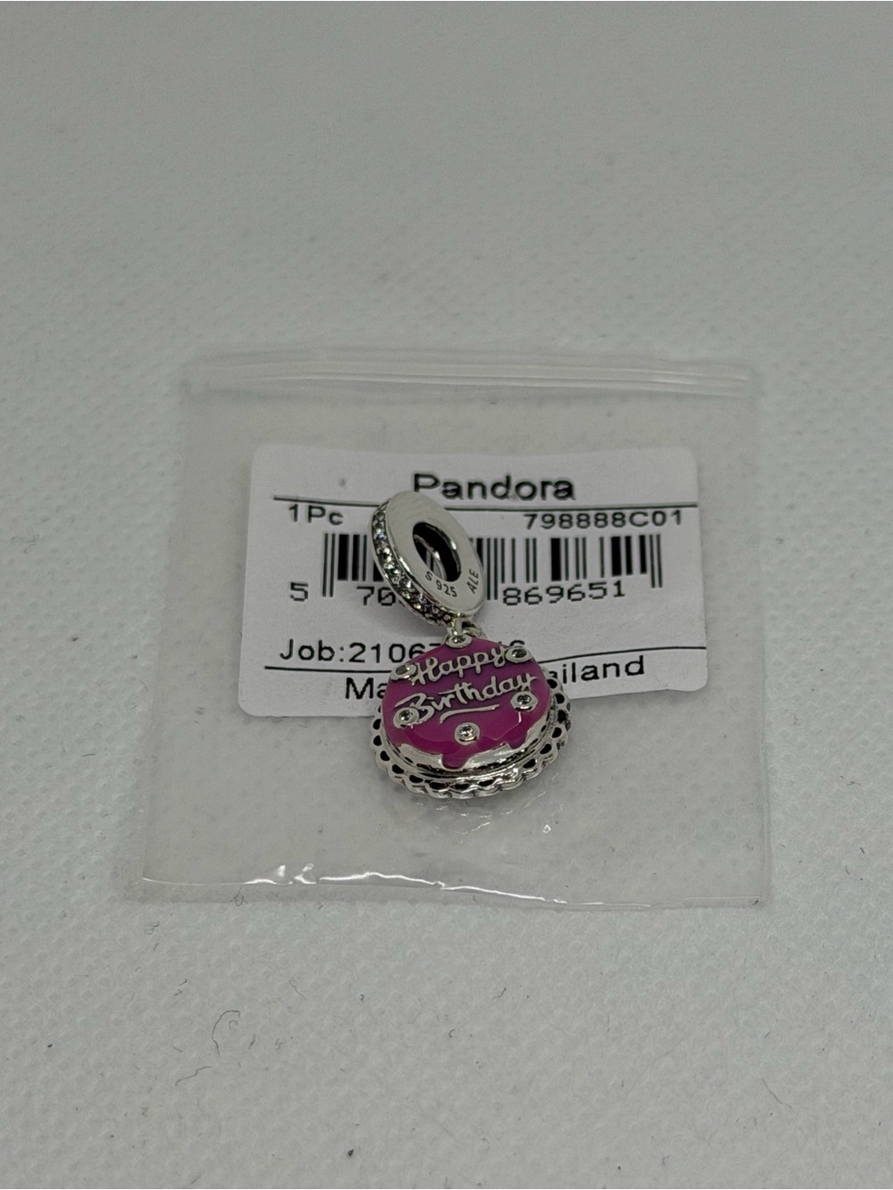 Pandora 798888C01 Pink 'Happy Birthday' Cake Dangle Charm